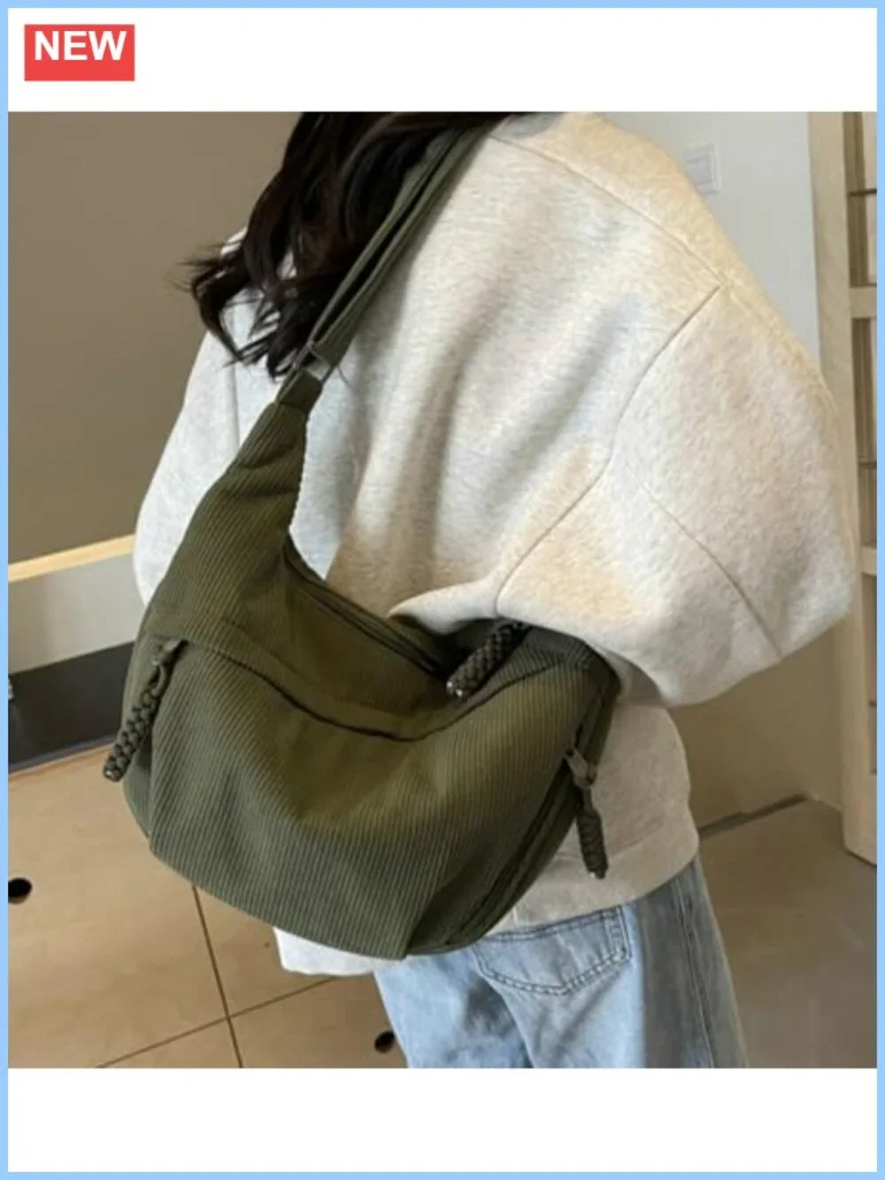 Corduroy Hobo Bag Crescent Shoulder Crossbody Purse Wide Strap Unisex